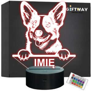 Lampka Nocna LED Welsh Corgi Cardigan Rasa Psa z Imieniem na Prezent