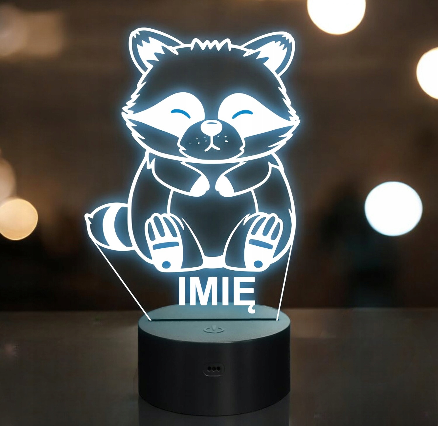 Lampka Nocna LED Z Imieniem Słodki Szop Pracz dla Dzieci na Prezent v.2 Lampka Nocna LED Z Imieniem Słodki Szop Pracz dla Dzieci na Prezent v.2