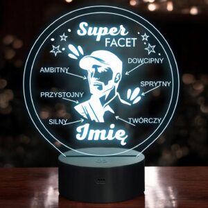 Lampka Nocna LED Statuetka Dzień Chłopaka Super Facet na Prezent Grawer