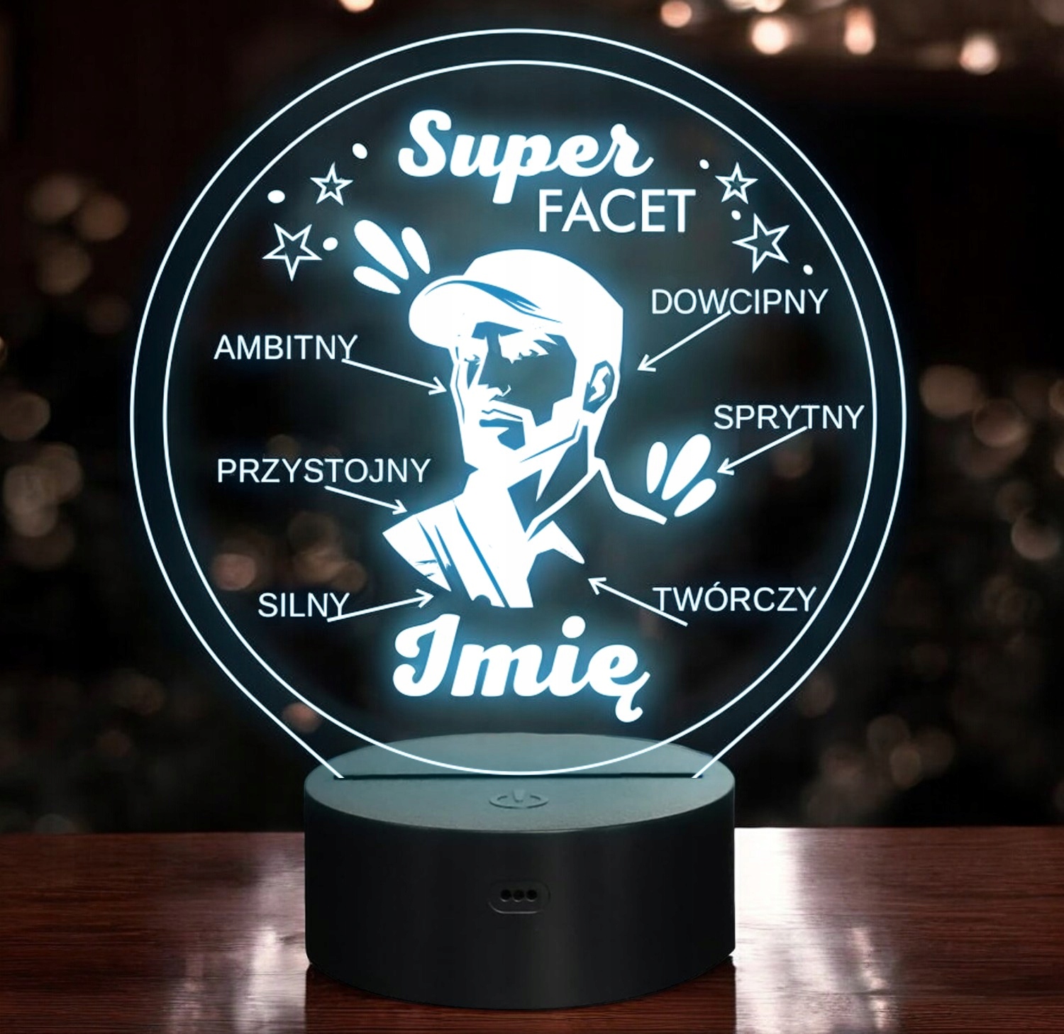 Lampka Nocna LED Statuetka Dzień Chłopaka Super Facet na Prezent Grawer Lampka Nocna LED Statuetka Dzień Chłopaka Super Facet na Prezent Grawer