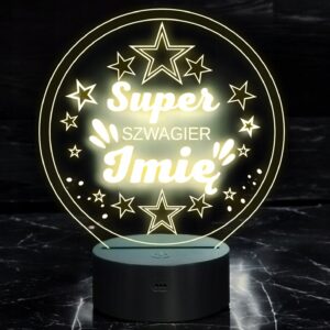 Lampka Nocna LED Statuetka Super Szwagier Rodzina na Prezent Grawer