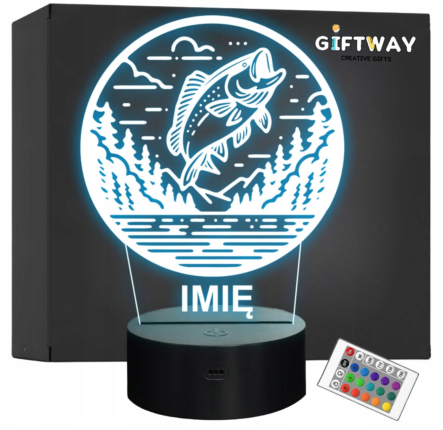 Lampka Nocna LED Statuetka Wędkowanie Ryba Łowienie Ryb Prezent Grawer Lampka Nocna LED Statuetka Wędkowanie Ryba Łowienie Ryb Prezent Grawer