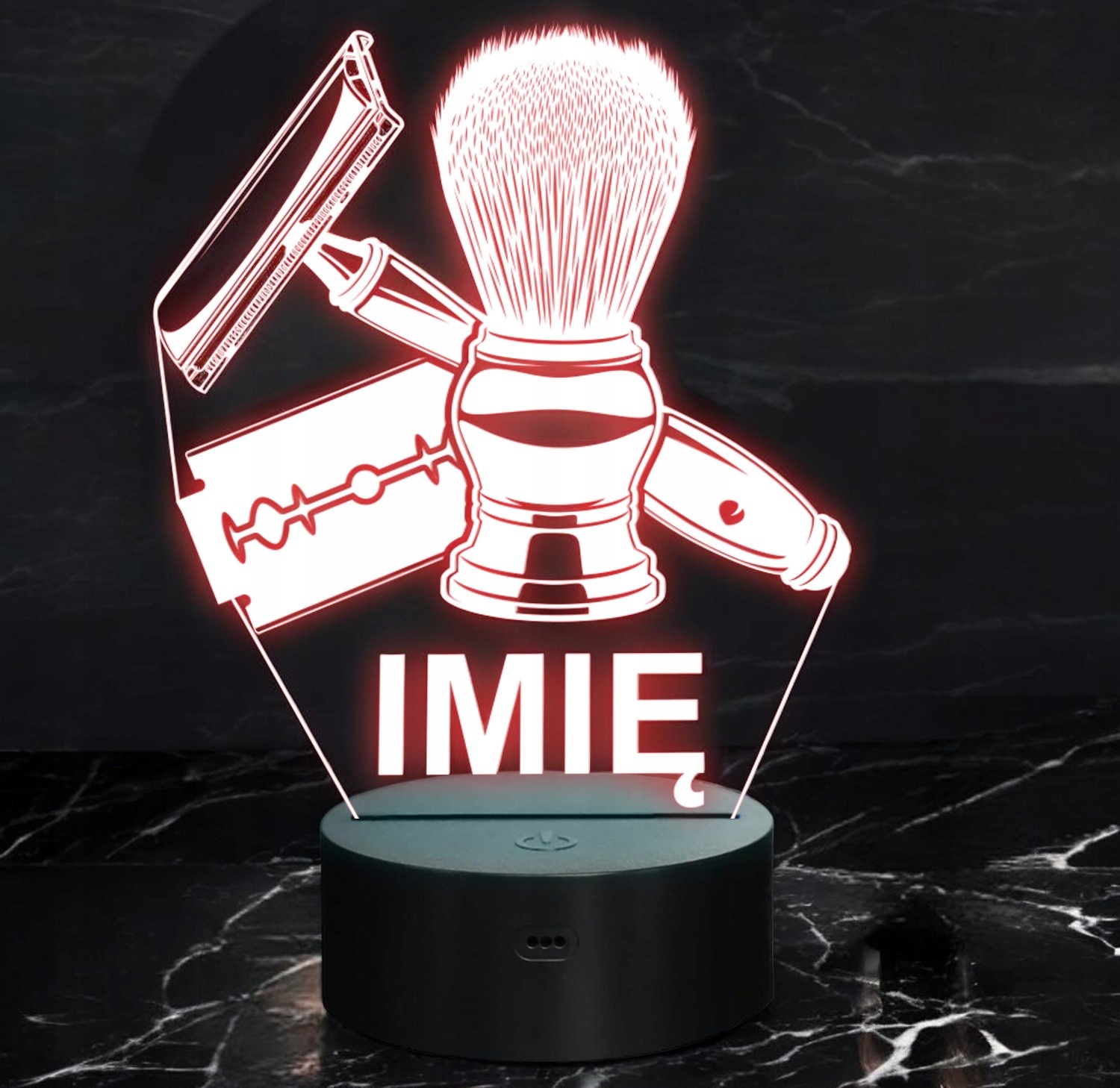 Lampka Nocna LED Imię Statuetka Barber Żyletka i Pędzel na Prezent Grawer Lampka Nocna LED Imię Statuetka Barber Żyletka i Pędzel na Prezent Grawer