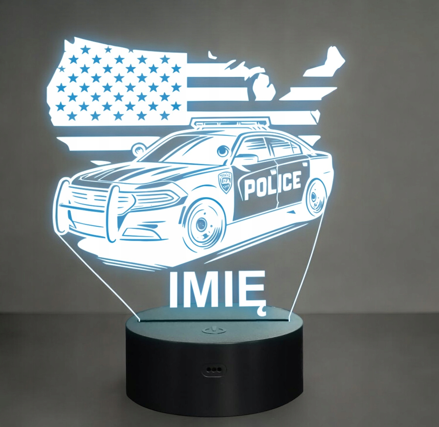 Lampka Nocna LED Imię Wóz Policyjny Radiowóz z Flagą na Prezent Grawer v.6 Lampka Nocna LED Imię Wóz Policyjny Radiowóz z Flagą na Prezent Grawer v.6