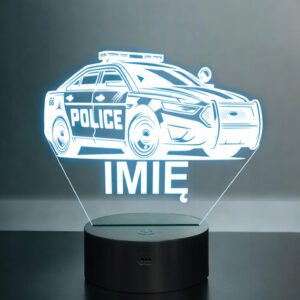 Lampka Nocna LED Imię Wóz Policyjny Radiowóz na Prezent Grawer v.3
