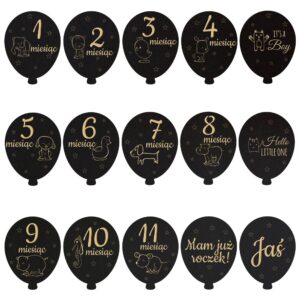 Drewniane Tabliczki Miesiące do Zdjęć Dziecka Pierwszy Rok Balony Czarne