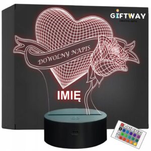 Lampka Nocna LED Serce Róża Prezent na Walentynki Dowolny Napis Grawer