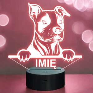 Lampka Nocna LED Pies Amstaff Rasa z Imieniem Prezent Grawer v.2