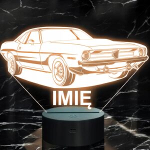Lampka Nocna LED Imię Statuetka Samochód Auto Retro Mustang Prezent Grawer