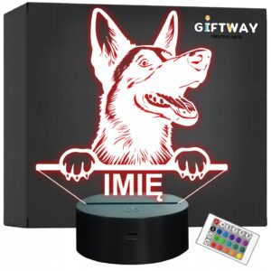 Lampka Nocna LED Pies Owczarek Belgijski Belgian Malinois z Imieniem