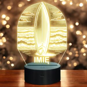 Lampka Nocna LED Statuetka Deska Surfingowa Sporty Wodne na Prezent Grawer