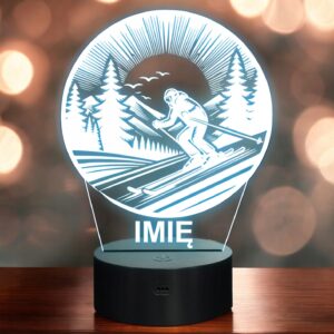 Lampka Nocna LED Statuetka Sporty Zimowe Narty Narciarz Prezent Grawer v.4