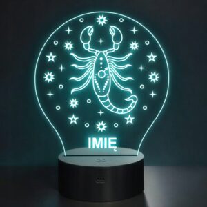 Lampka Nocna Skorpion LED Znak Zodiaku Horoskop z Imieniem Prezent Grawer