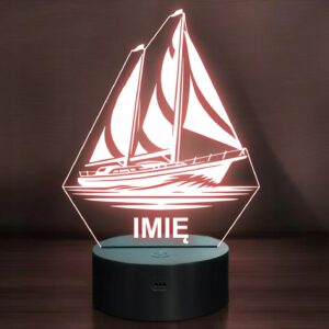 Lampka Nocna LED Statuetka Żeglowanie Żagiel Łódka na Prezent Grawer