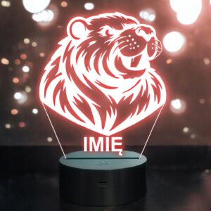 Lampka Nocna LED Statuetka Bóbr z Imieniem Prezent Grawer