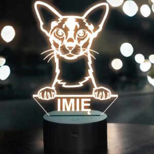 Lampka Nocna LED Colorpoint Shorthair Rasa Kota z Imieniem na Prezent