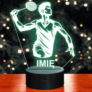 Lampka Nocna LED Statuetka Badminton Sport Aktywność na Prezent Grawer v.4