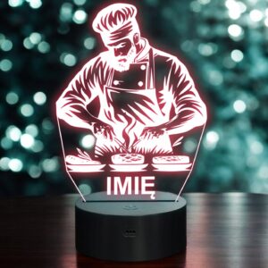 Lampka Nocna LED Imię Statuetka Zawód Szef Kuchni Kucharz na Prezent Grawer