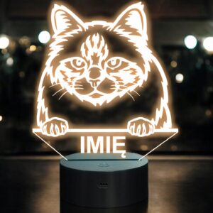 Lampka Nocna LED Birman Rasa Kota z Imieniem na Prezent