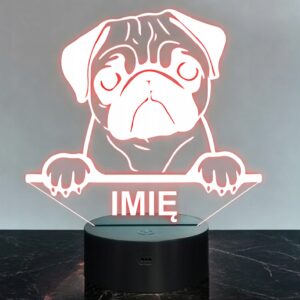 Lampka Nocna LED Mops Rasa Psa z Imieniem na Prezent v.2