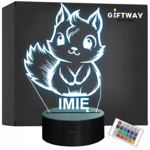 Lampka Nocna LED Z Imieniem Słodka Wiewiórka dla Dzieci na Prezent Grawer