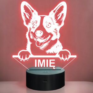 Lampka Nocna LED Welsh Corgi Cardigan Rasa Psa z Imieniem na Prezent