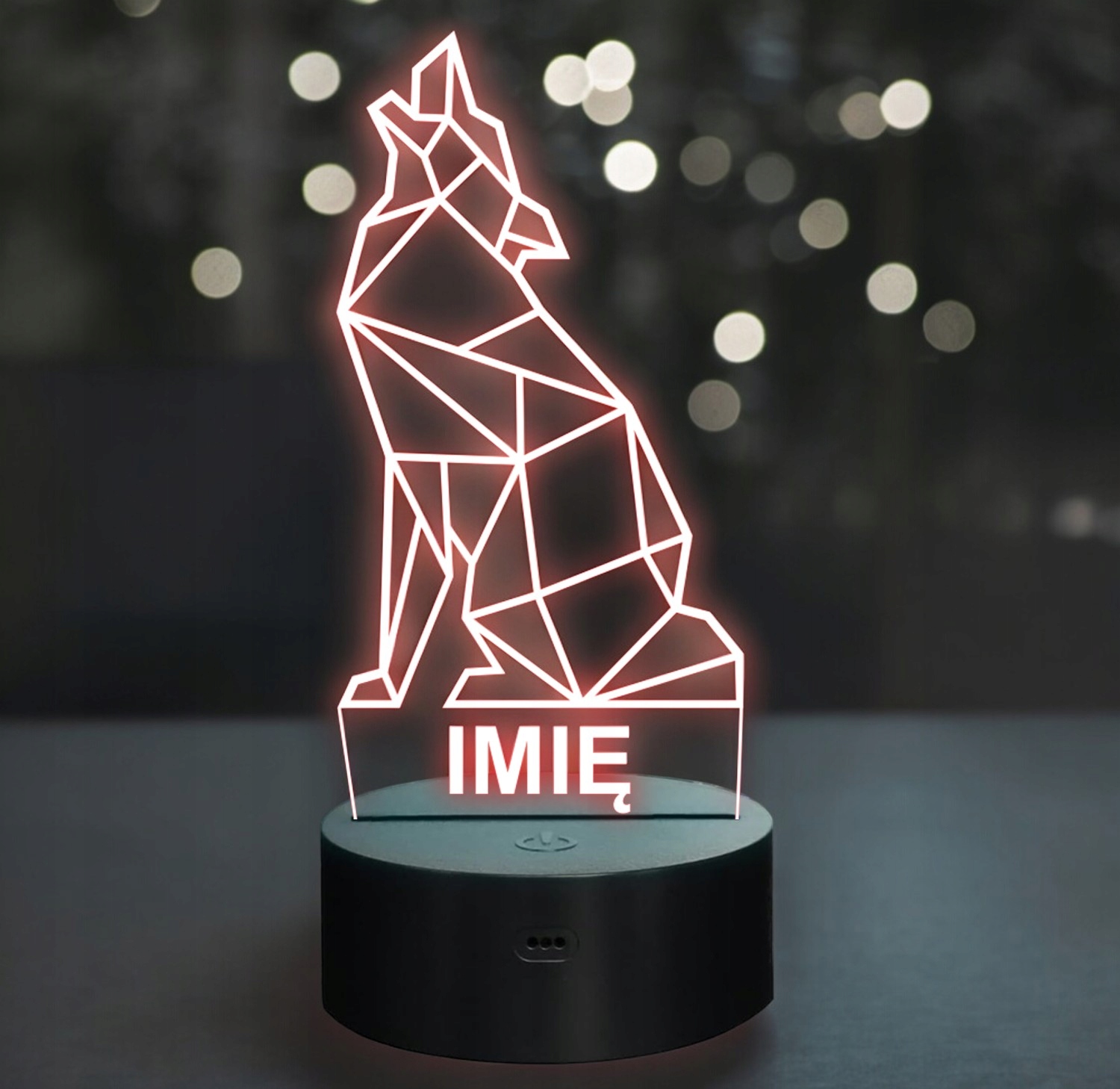 Lampka Nocna LED 3D Z Imieniem Grawer Wilk Wolf na Prezent Lampka Nocna LED 3D Z Imieniem Grawer Wilk Wolf na Prezent