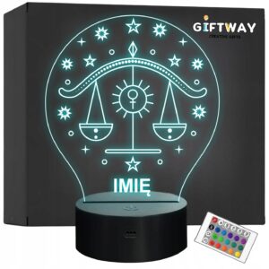 Lampka Nocna Waga LED Znak Zodiaku Horoskop z Imieniem Prezent Grawer