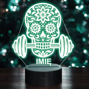 Lampka Nocna LED Imię Statuetka Meksykańska Czaszka Siłownia Prezent Grawer