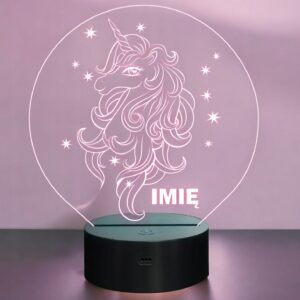 Lampka Nocna LED Jednorożec 3D Z Imieniem Prezent