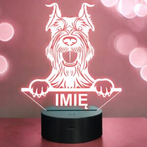 Lampka Nocna LED Sznaucer Olbrzym Rasa Psa z Imieniem na Prezent