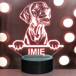 Lampka Nocna LED Vizsla Rasa Psa z Imieniem na Prezent