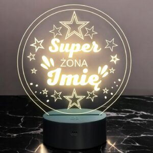 Lampka Nocna LED Statuetka Super Żona Małżeństwo na Prezent Grawer