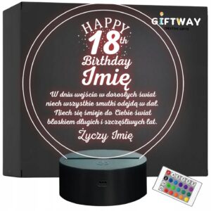 Lampka Nocna LED Prezent na 18 Urodziny Pamiątka Osiemnastka Grawer v2
