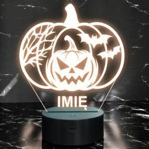 Lampka Nocna LED Imię Statuetka Halloween Straszna Dynia na Prezent Grawer