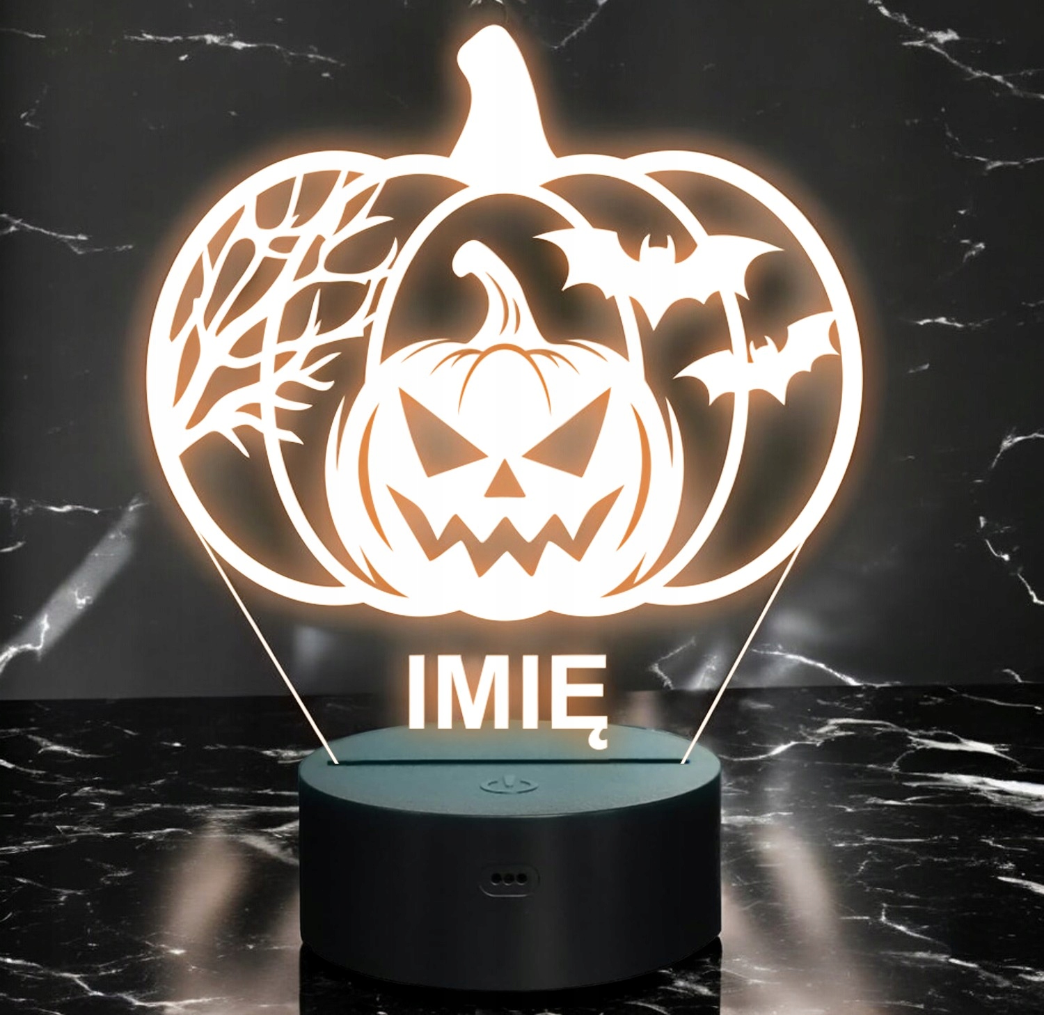 Lampka Nocna LED Imię Statuetka Halloween Straszna Dynia na Prezent Grawer Lampka Nocna LED Imię Statuetka Halloween Straszna Dynia na Prezent Grawer