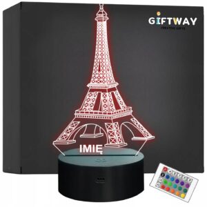 Lampka Nocna LED Wieża Eiffla 3D Iluzja Prezent z Imieniem