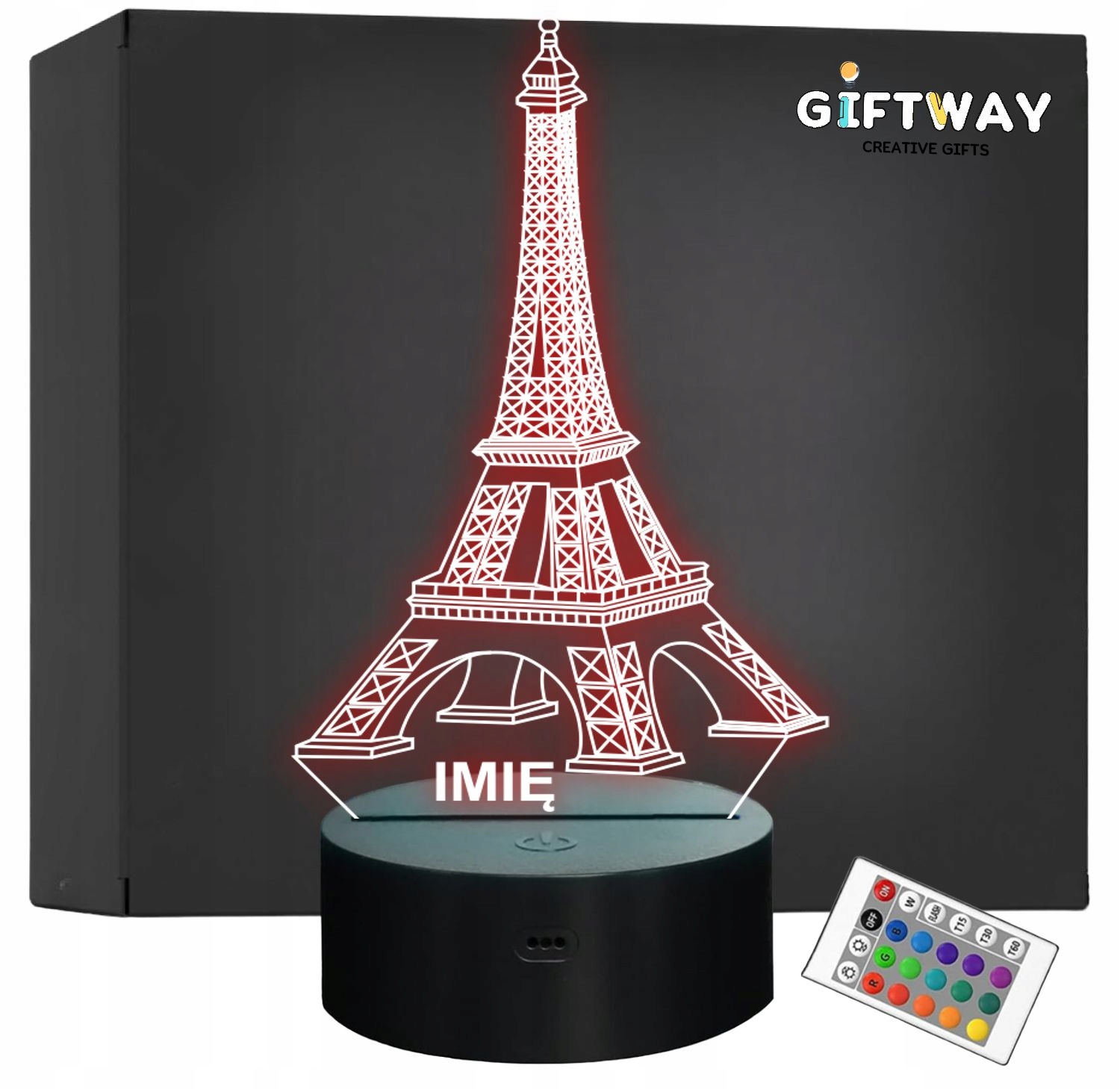 Lampka Nocna LED Wieża Eiffla 3D Iluzja Prezent z Imieniem Lampka Nocna LED Wieża Eiffla 3D Iluzja Prezent z Imieniem