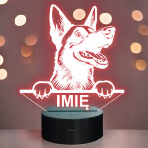 Lampka Nocna LED Pies Owczarek Belgijski Belgian Malinois z Imieniem