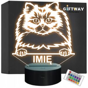 Lampka Nocna LED British Longhair Rasa Kota z Imieniem na Prezent