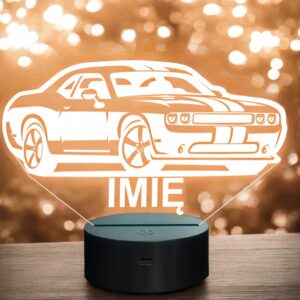 Lampka Nocna LED Imię Statuetka Samochód Auto Challenger na Prezent Grawer