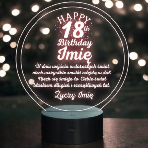 Lampka Nocna LED Prezent na 18 Urodziny Pamiątka Osiemnastka Grawer v2
