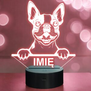 Lampka Nocna LED Boston Terrier Rasa Psa z Imieniem na Prezent