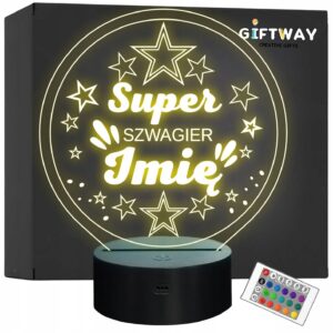 Lampka Nocna LED Statuetka Super Szwagier Rodzina na Prezent Grawer