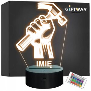 Lampka Nocna LED Statuetka Ręka Młotek Stolarz Budowa na Prezent Grawer v.2