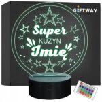 Lampka Nocna LED Statuetka Super Kuzyn Rodzina na Prezent Grawer