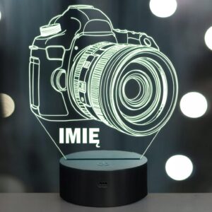 Lampka Nocna LED Aparat 3D Z Imieniem Prezent Foto