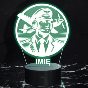 Lampka Nocna LED Statuetka Pilot Wojskowy Zawód Samolot Prezent Grawer v.1