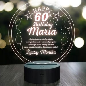 Lampka Nocna LED Prezent na 60 Urodziny Pamiątka Statuetka z Grawerem