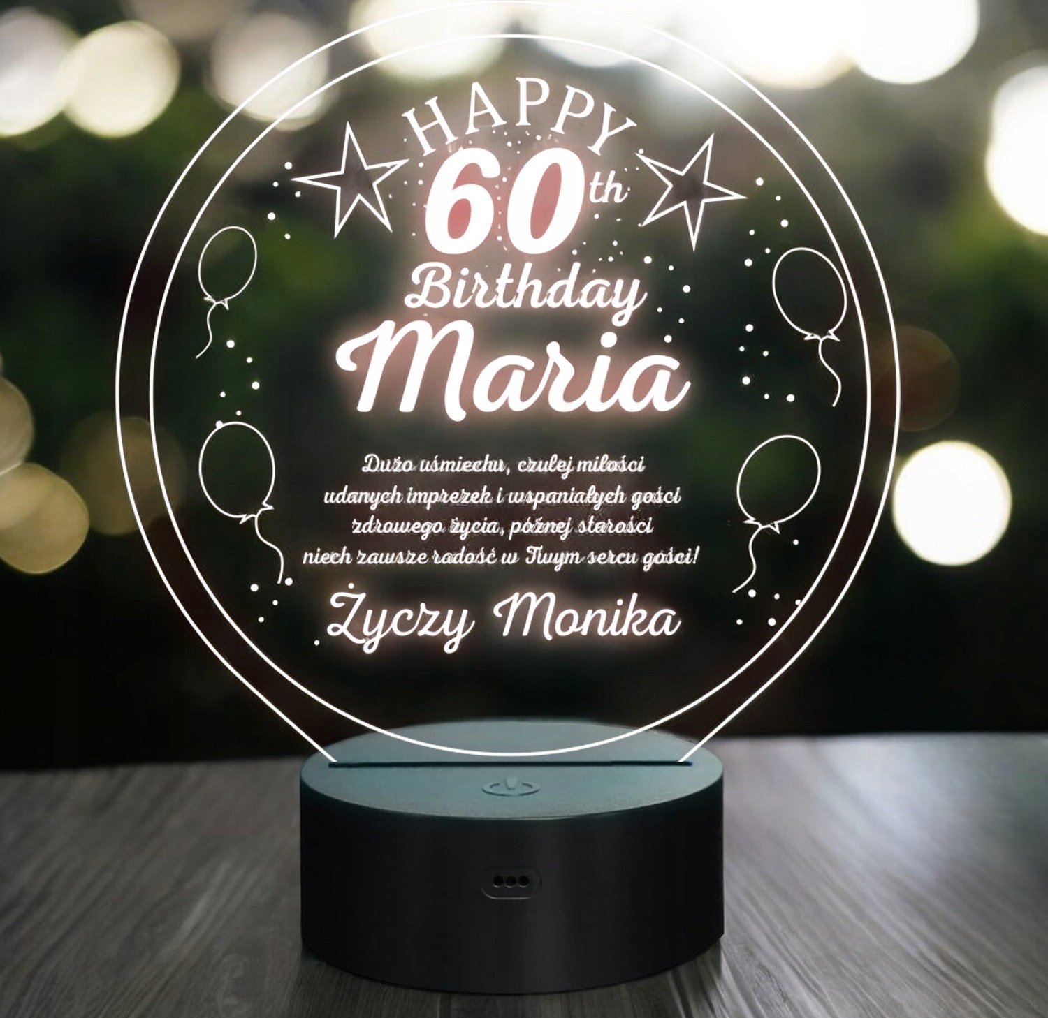 Lampka Nocna LED Prezent na 60 Urodziny Pamiątka Statuetka z Grawerem Lampka Nocna LED Prezent na 60 Urodziny Pamiątka Statuetka z Grawerem